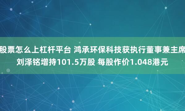 股票怎么上杠杆平台 鸿承环保科技获执行董事兼主席刘泽铭增持101.5万股 每股作价1.048港元